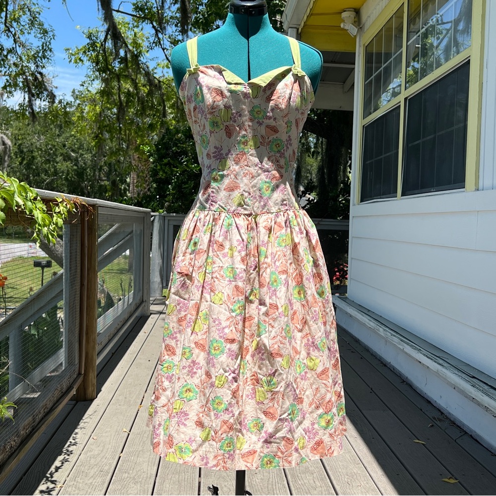 Anthropologie Elevenses: Floral & Lotus Print Midi Dress. Size 12.